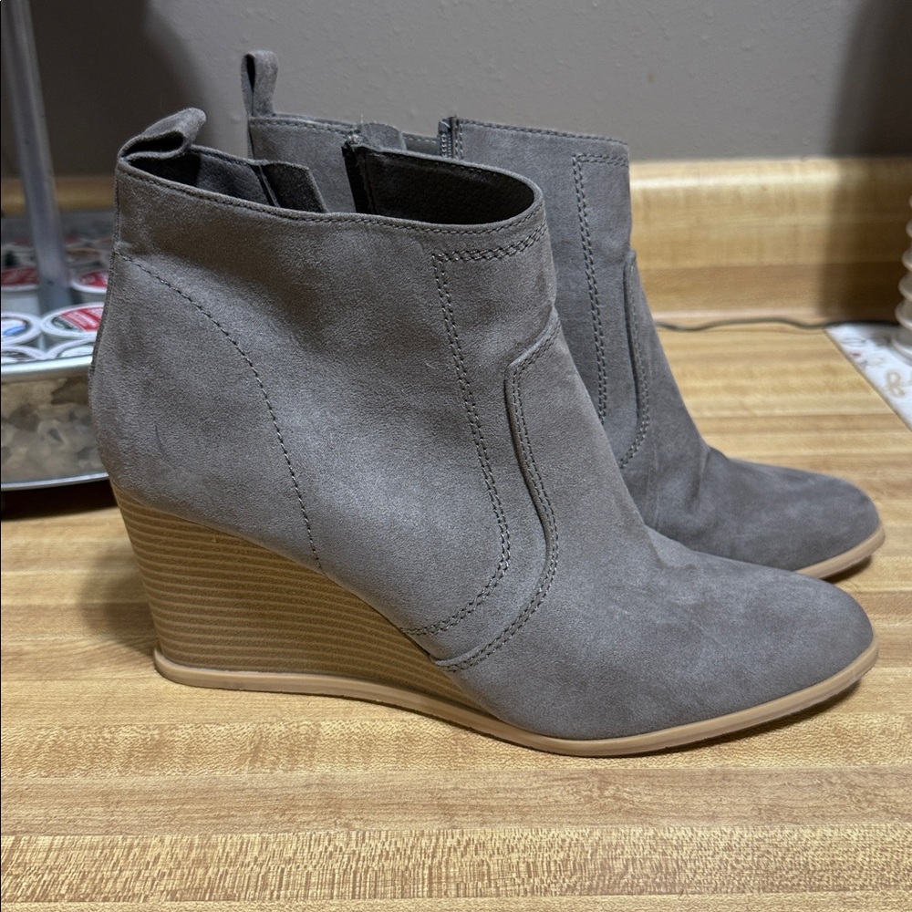 DV by Dolce Vita Gray Suede Wedge Ankle Boots